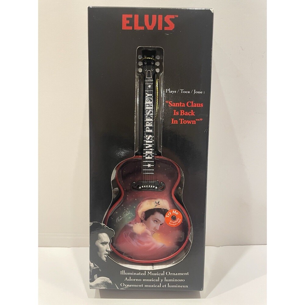ELVIS "SANTA CLAUS IS BACK IN TOWN" GUITAR SHAPED ORNAMENT~MUSICAL~LIGHTS~NIB